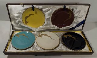 Collectible Set Of 5 Vintage Multi Colored Porcelain Sushi Plates By Koransha