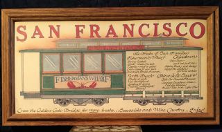 Framed Drawing Cable Car San Francisco Fisherman’s Wharf Food,  17.  75inx9.  5in