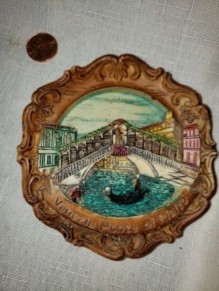 Vintage 3d Resin Venice Italy Souvenir Plaque Venezia Gondolas Ponte Di Rialto