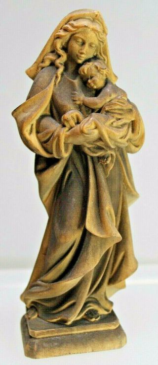 Small Hand Carved Wooden Statue Virgin Mary Infant 6 "