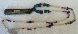 Strand Of Old California Trade Beads & Stone Pendant With Docs - Nr