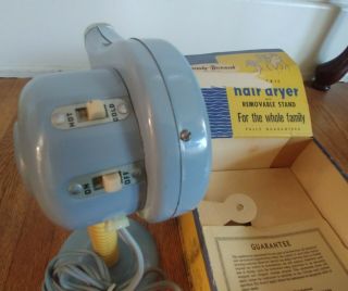 VINTAGE HANDY HANNAH RETRO BLUE ELECTRIC HAIR DRYER W/ STAND BOX 4