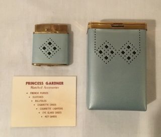 Vintage Princess Gardner Light Blue Cigarette Case And Lighter Set Mcm