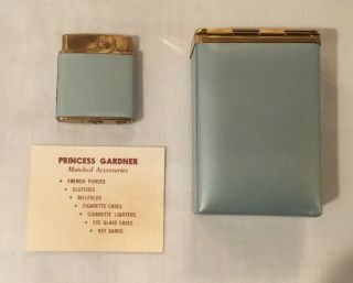 Vintage Princess Gardner Light Blue Cigarette Case And Lighter Set MCM 2