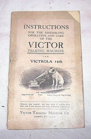 Set Of Victor Disc Phonograph Instruction Victrola 16th