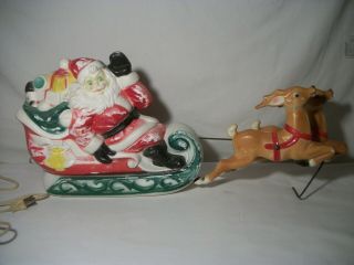 1970 Empire Plastic Christmas Santa And Reindeer Blow Mold Light Up