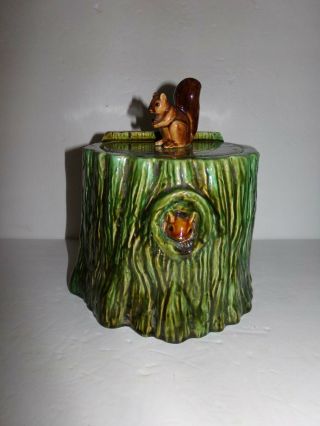 Vallona Starr Squirrel Cookie Jar Ceramic Log Tree Stump 50 
