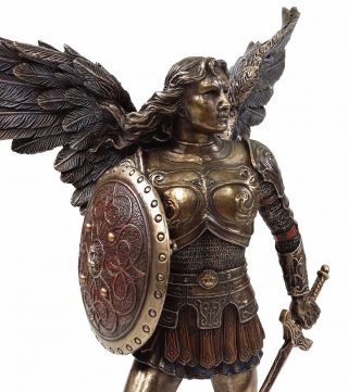 9.  5 " St Michael Archangel Sword & Shield Demon Figurine Statue Bronze Finish
