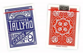 Tally Ho 9 Playing Cards 12 Decks Fan Back Design 6 Red & 6 Blue Deck