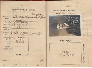 EGYPT KINGDOM 1924 EXPIRED PASSPORT WITH ITALY & SWITZERLAND REVENUE STAMPS 2