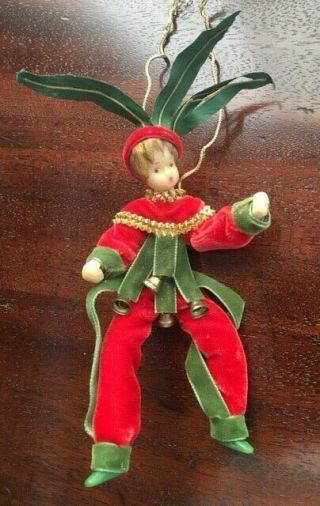 Koestel West Germany Wax Christmas Ornament Child W/ Bells Minstrel Estate Find