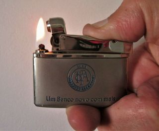 Vintage LADY Benzine Petrol Lighter with TOTTA portuguese Bank advertising 2