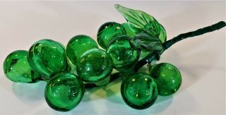Vintage Mid Century Retro Cluster Of Glass Green Grapes With Leaves