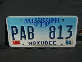 Pab 813 = March 1994 Noxubee County Mississippi License Plate
