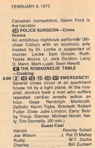 1975 Tv Listing Emergency Series Episode 