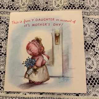 Vintage Greeting Card Mothers Day Cute Girl Door M Cooper Rust Craft