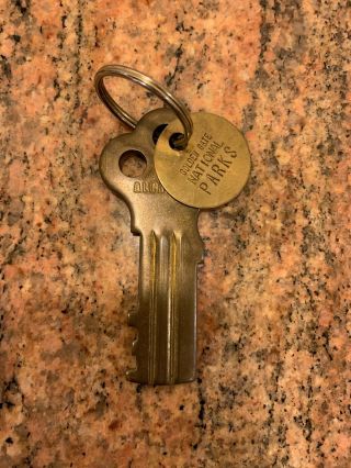 Vintage Alcatraz Prison Brass Key Keychain Golden Gate National Parks Tag