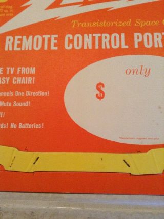 1966 Zenith Remote Control Portable TV Ad Sign NOS RARE 4