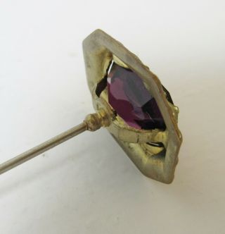 Antique Hatpin Amethyst Glass Embossed Brass 4