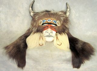 Buffalo Horn Mask By Native American Kathryn Yauney Mixed Media S/n 14/45 1990