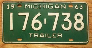 Single Michigan License Plate - 1963 - 176 - 738 - Trailer