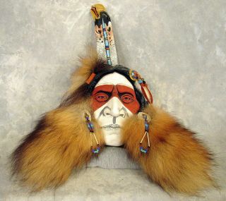 Eagle Feather Mask By Native American Kathryn Yauney Mixed Media S/n 41/45,  1990