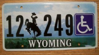 Single Wyoming License Plate - 2015 - 12 249 - Bucking Bronco - Handicapped