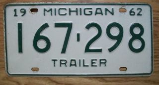 Single Michigan License Plate - 1962 - 167 - 298 - Trailer