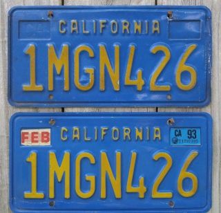 1976 Base California " Passenger " License Plate Pair W/93 Renew Stkr.
