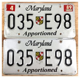 Maryland 1989 Apportioned Truck License Plate Pair 035 E98