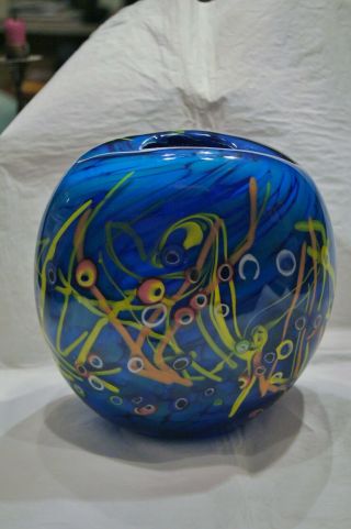 Vintage Murano Art Glass Millifiore Large Blue Vase Mid Century Mod 2