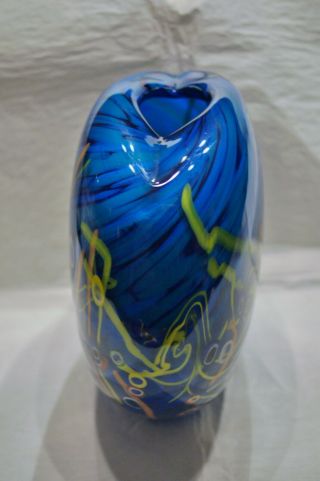 Vintage Murano Art Glass Millifiore Large Blue Vase Mid Century Mod 4