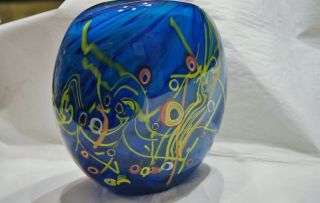 Vintage Murano Art Glass Millifiore Large Blue Vase Mid Century Mod 5