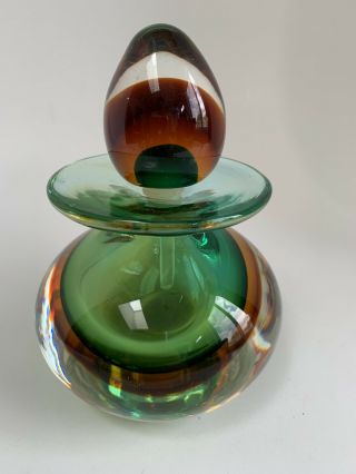 Vintage Mid - Century Heavy Multi - Color Glass Perfume Bottle