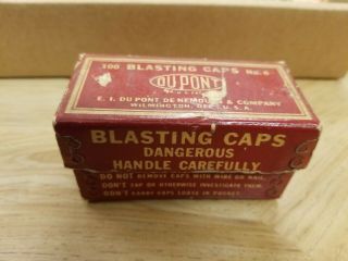 Vintage Dupont Blasting Caps Tin Box,  100 No.  6 Caps,  Mining Collectible.