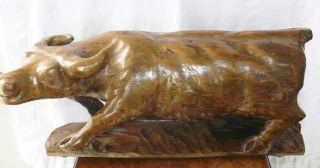 Antique Chinese Water Buffalo Statue Wood Wooden Hand Carved Carving C.  1950 23 "