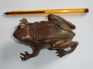 Rare Antique Brass Frog Go To Bed Vesta