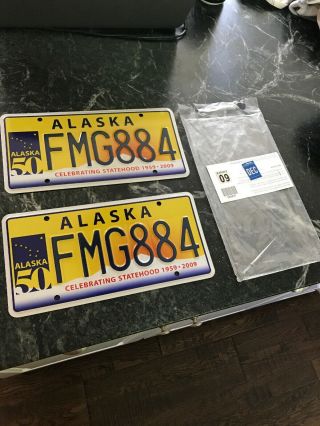 Rare Pair Alaska Statehood 1959 2009 50 Years License Plate 50th Plates