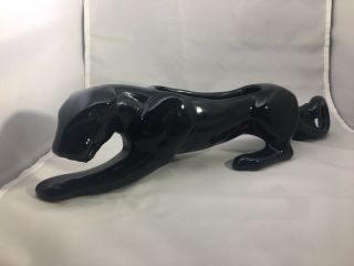 Vintage Black Jaguar Panther Planter 15 Inches Midcentury Modern Ceramic