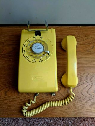 Vintage Bright Yellow Western Electric Wall Mount Rotary Dial Phone 554