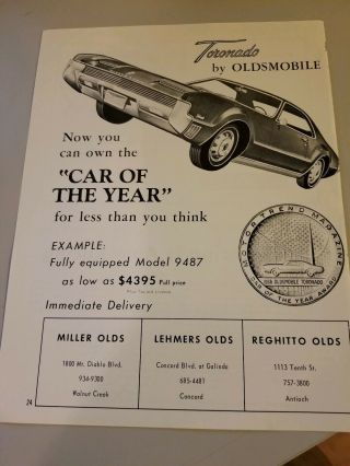 1967 Oldsmobile Toronado " Car Of The Year " /local Dealers