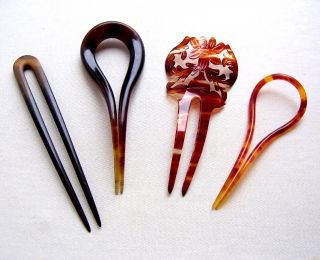 4 Celluloid Faux Tortoiseshell Hair Pins Combs Accessories