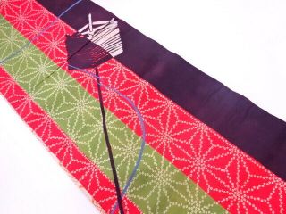 76497 Japanese Kimono / Antique Chuya Obi / Asanoha & Spool Pattern