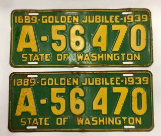 1939 Washington State Jubilee License Plates (pair) King County (a - 56470)