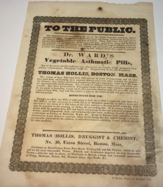 Rare Antique American Public Notice Medical Druggist Chemist Broadside Poster