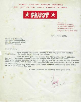 Granville Taylor (faust) Signed Letterhead - June 13,  1973 - He Pays For Illlusion - Oo