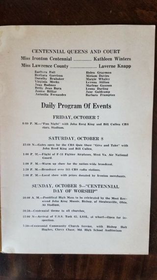 1949 Ironton,  Ohio Centennial Celebration Program 2