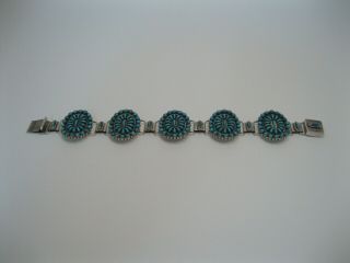 Jh Owaleon Zuni Silver & Needlepoint Turquoise Bracelet