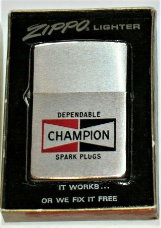 Vintage 1971 Nos Unlit Zippo Full Champion Spark Plugs Ad Lighter W/orig.  Box Nm