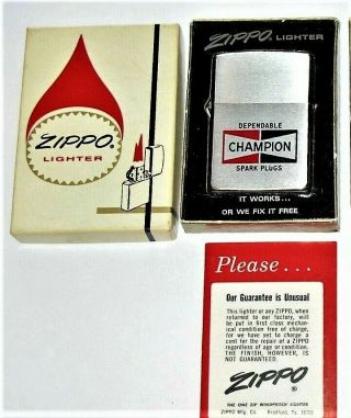 Vintage 1971 NOS UNLIT Zippo Full CHAMPION SPARK PLUGS Ad Lighter w/Orig.  Box NM 2